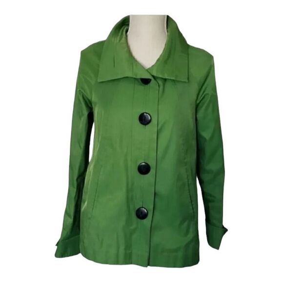 Gallery Coat Jacket Women Size S Petite Green Lined Button Up  Pockets Collared - Picture 1 of 10